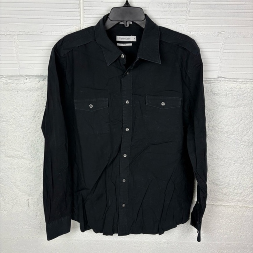 Calvin Klein Black Slim Fit button up cotton Shirt size XL